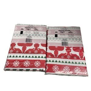 HOLIDAY STYLE Two  Rectangular Tablecloth  52”X70” Red & White Christmas Reindee